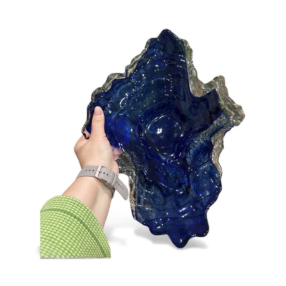 Hand-Blown Art Glass Bowl – Deep Cobalt Blue – Decorative Centerpiece